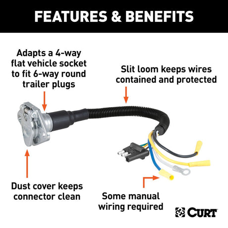 Curt Manufacturing Electrical Adapter, 4 Flat Vehicle to 6 Round Trailer 4_FLAT_TO_6_ROUND