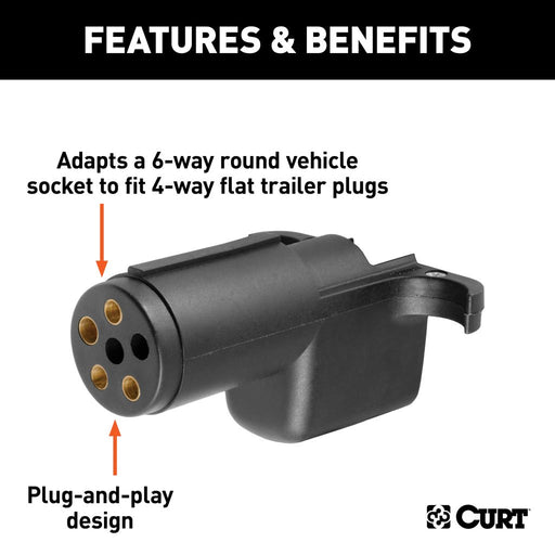 Curt Manufacturing Electrical Adapter, 6-Way Round Vehicle to 4-Way Flat Trailer 6_ROUND_TO_4_FLAT