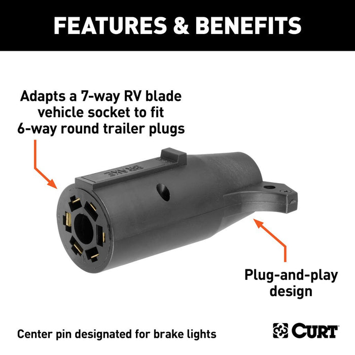 Curt Manufacturing Electrical Adapter, 7-Way RV to 6-Way Round Trailer, Center Pin Brake 7_RV_TO_6_ROUND