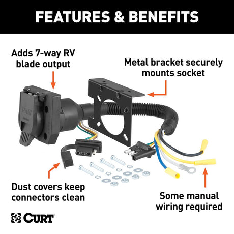 Curt Manufacturing Dual Output Electrical Adapter, Adds 7-Way RV Blade to 4-Way Flat 4_FLAT_TO_4/7