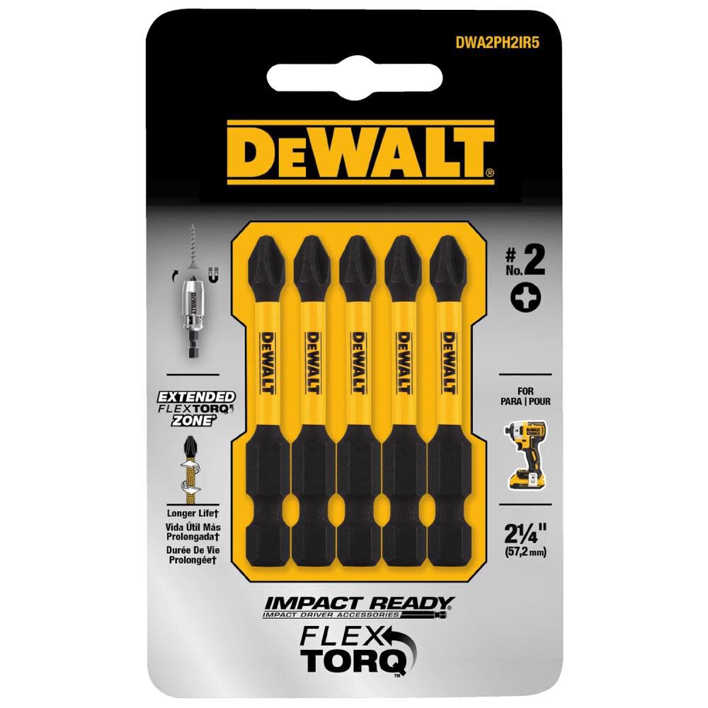 Dewalt FlexTorq Impact Ready Phillips No.2 X 2-1/4 IN. Screwdriver Bit - STEEL - 5 PACK