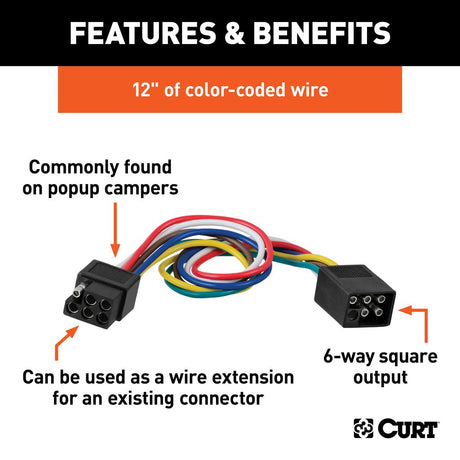 Curt Manufacturing 6-Way Square Connector Plug & Socket with 12 inch Wires 6_SQUARE