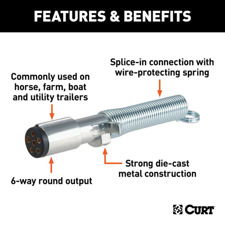 Curt Manufacturing 6-Way Round Connector Plug With Spring 6_ROUND