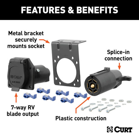 Curt Manufacturing 7-Way RV Blade Connector Plug & Socket with Hardware