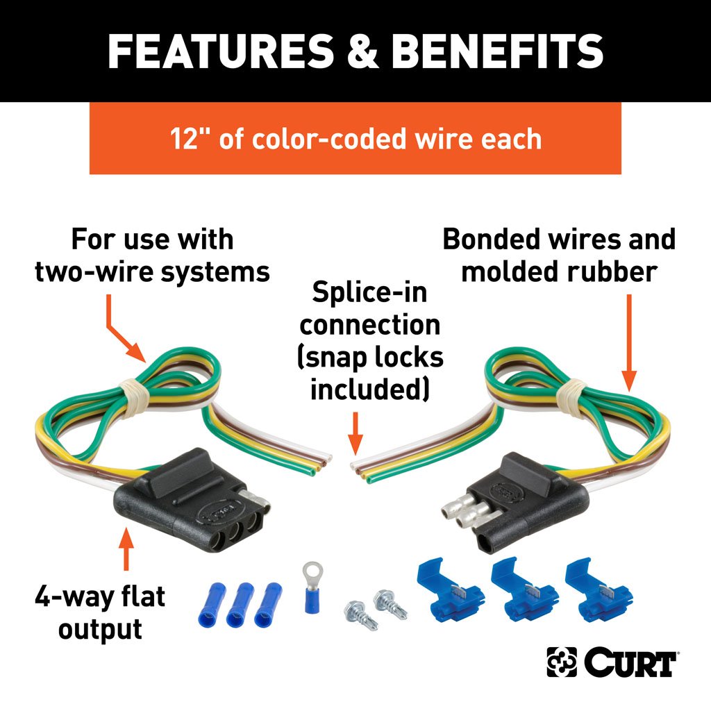 Curt Manufacturing 4-Way Flat Connector Plug & Socket with 12 Inch Wires Each & Hardware / 4_FLAT