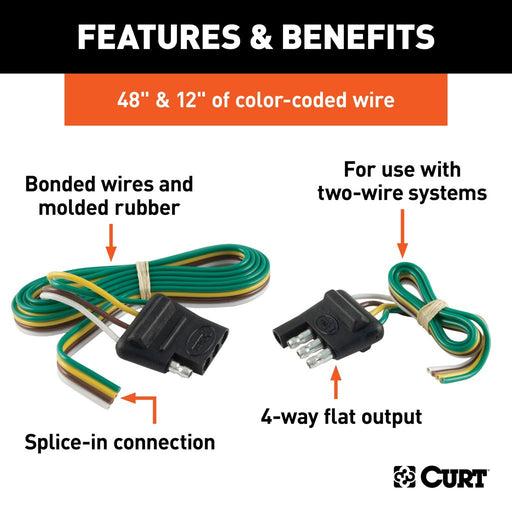 Curt Manufacturing 4-Way Flat Connector Plug and Socket with 12 inch and 48 Inch Wires / 4_FLAT