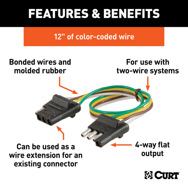 Curt Manufacturing 4-Way Flat Connector Plug and Socket with 12 Inch Wires / 4_FLAT_TO_7RV