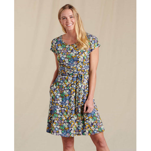 Toad & Co Women's Cue Wrap SS Dress True Navy Garden Print