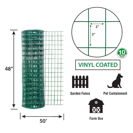 Garden Zone Garden Craft Vinyl Fence, Green, 48in x 50ft, 2in x 3in Mesh GREEN