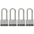 Master Lock Laminated Padlock, Stainless Steel, 2-1/2in Shackle, 4 pack