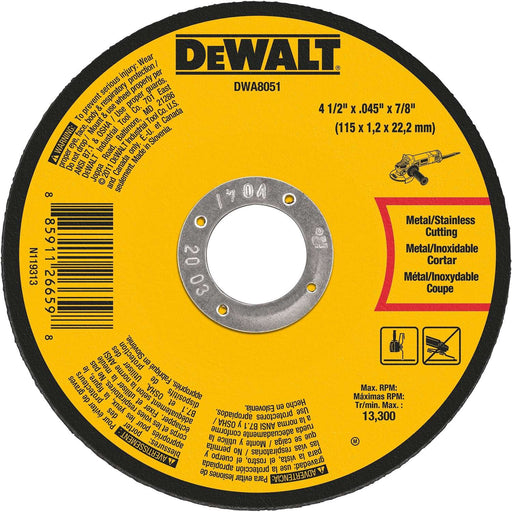 Dewalt 4-1/2 IN. X .045 IN. X 7/8 IN. Aluminum Oxide Metal Cutting Wheel BLK / 7/8IN