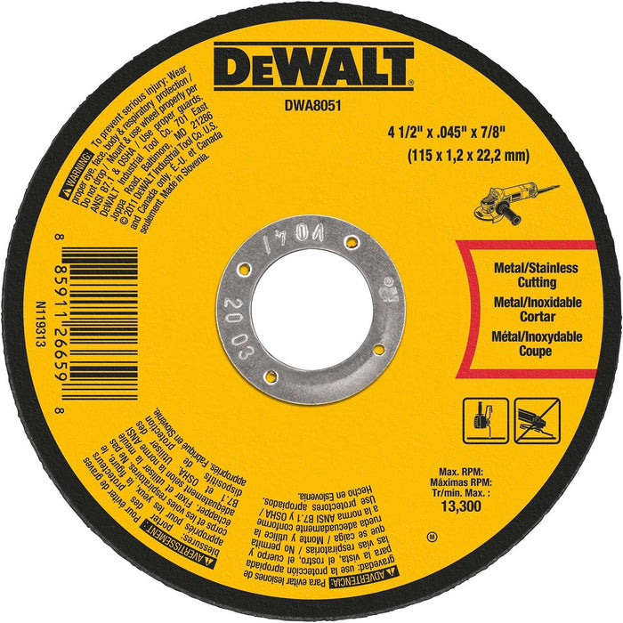 Dewalt 4-1/2 IN. X .045 IN. X 7/8 IN. Aluminum Oxide Metal Cutting Wheel BLK / 7/8IN