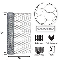 Garden Zone Garden Craft Galvanized Poultry Netting, 24in x 50ft, 1in Hexagonal Openings