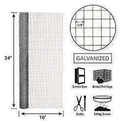 Garden Zone Garden Craft Hardware Cloth, 24in x 10ft, 1/4in x 1/4in Openings