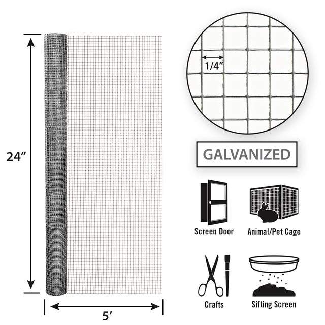 Garden Zone Garden Craft Hardware Cloth, 24in x 5ft, 1/4in x 1/4in Openings