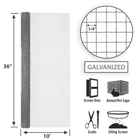 Garden Zone Garden Craft Hardware Cloth, 36in x 10ft, 1/4in x 1/4in Openings