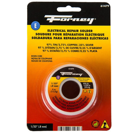 Forney Solder, Lead Free (LF), Electrical Repair, Rosin Core, 1/32 in, 4 Ounce