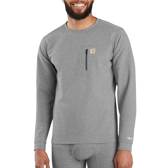 Carhartt Men's Force Heavyweight Heathered Knit Base Layer Crewneck Pocket Top Shadow heather