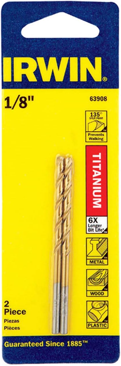 IRWIN INDUSTRIAL TOOL Titanium Nitride Coated HSS Jobber Length Bit 1/8 in.