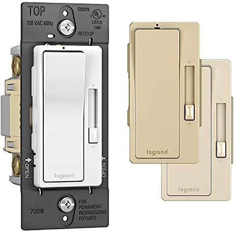 Pass & Seymour 700W 3-Way On/Off Rocker Switch with Sliding Dimmer, 3 Colors 700W