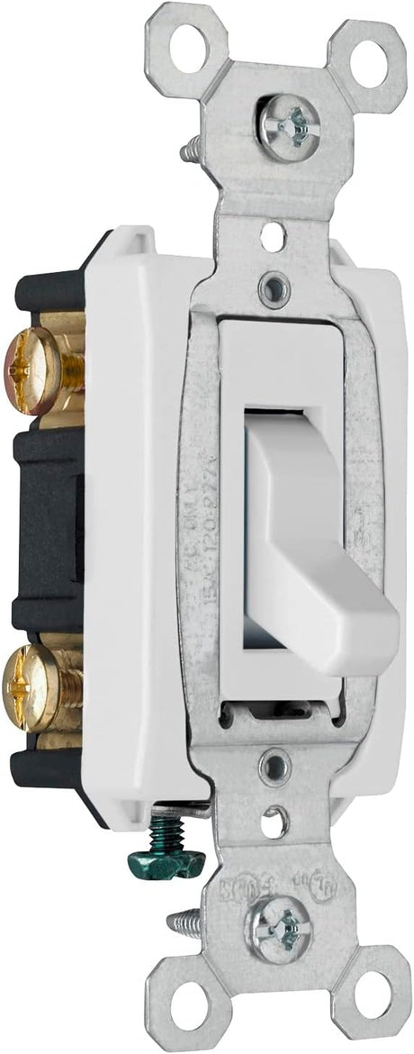 Pass & Seymour 15A 120/277V Commercial 3-Way Toggle, White WHITE / 15A