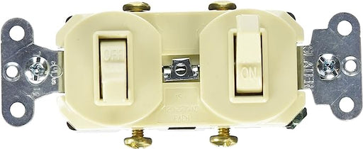 Pass & Seymour 15A 2 Single Pole Combination Switch Device, Ivory