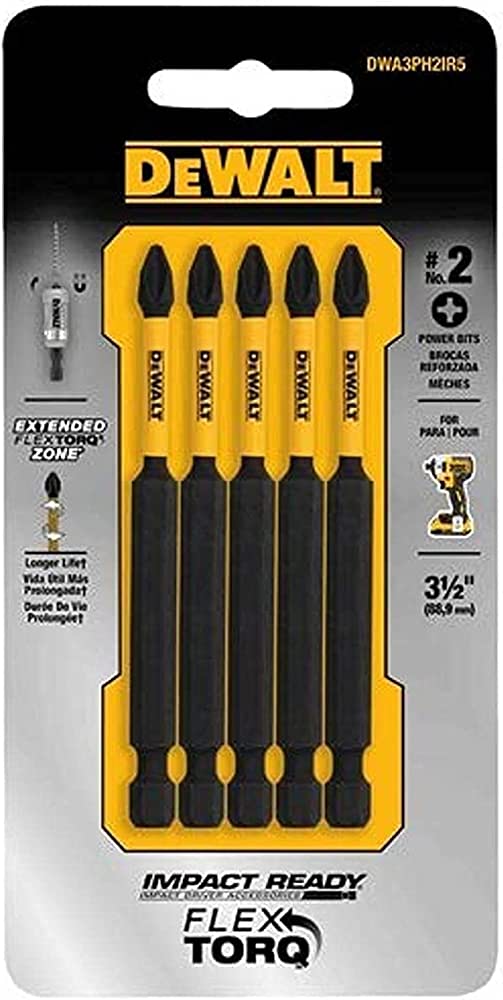 Dewalt FlexTorq Impact Ready Phillips No.2 X 3-1/2 IN. Screwdriver Bit - STEEL - 5 PACK