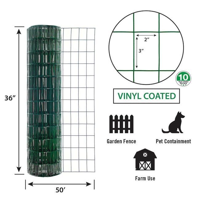 Garden Zone 36in x 50ft Green Vinyl Fence with 2in x 3in Openings GREEN / 36INX50FT