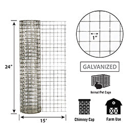 Garden Zone Garden Craft Welded Mesh Cage Wire, 24in x 15ft, 1in x 1in Openings