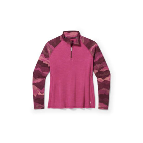 Smartwool Women's Classic Thermal Merino Base Layer Pattern 1/4 Zip Plus Festive Fuchsia Mountain Scape