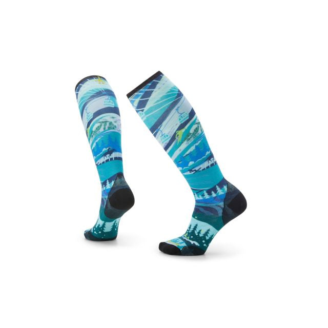 Smartwool Women's Ski Zero Cushion Skication Print OTC Socks Neptune Blue