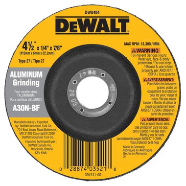 Dewalt 4-1/2 IN. x 1/4 IN. Grinding Wheel for Aluminum