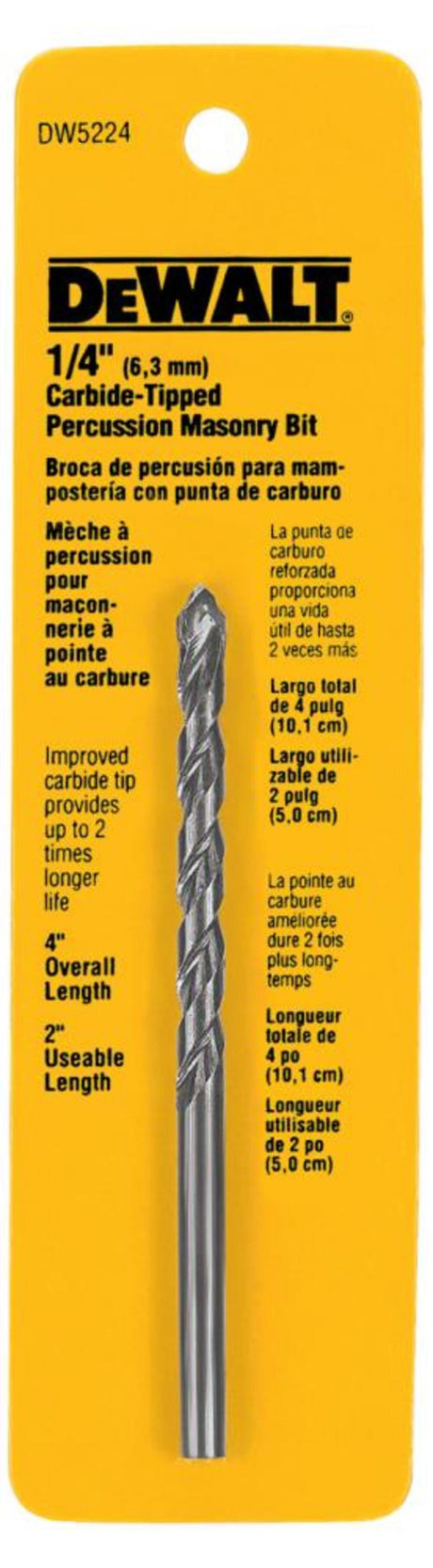 Dewalt 1/4 IN. x 4 IN. Drill Bit Premium Percussion 1/4X4