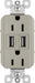 Pass & Seymour 15A 125V Duplex Outlet with 2 USB Chargers, Brushed Nickel NICKEL