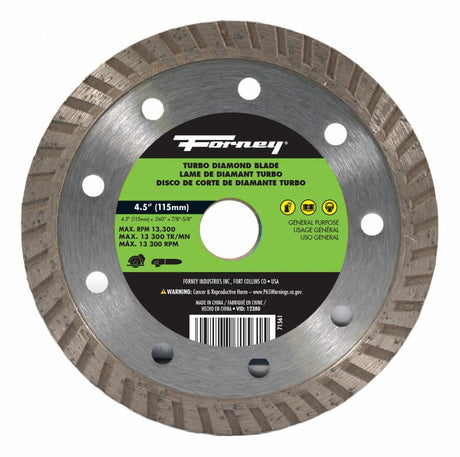 Forney Diamond Cut-Off Blade, Turbo, 4-1/2 in