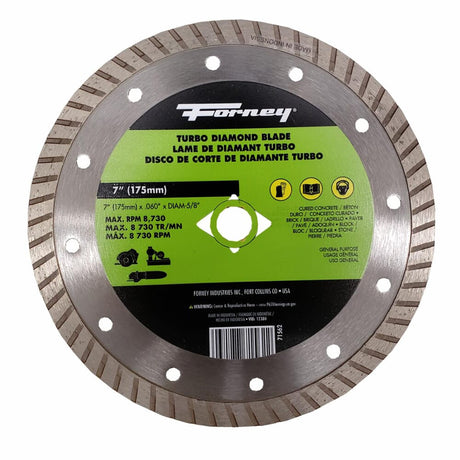 Forney Diamond Cut-Off Blade, Turbo, 7 in