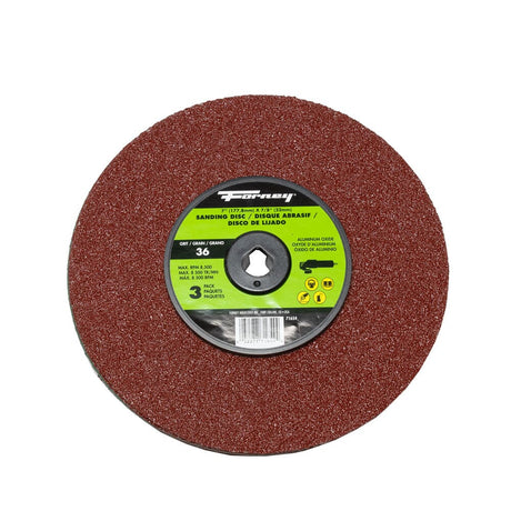 Forney Resin Fibre Sanding Disc, Aluminum Oxide, 7 in x 7/8 in Arbor, 36 Grit / 36G