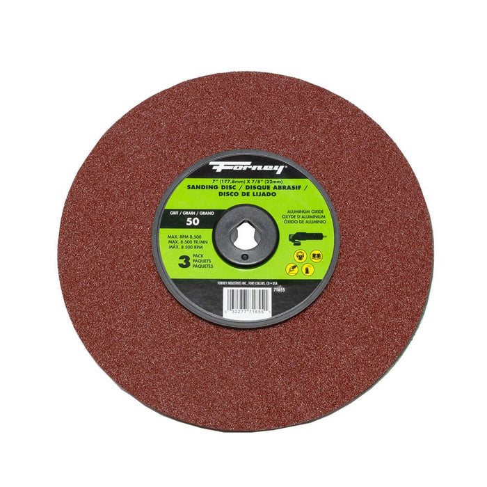 Forney Resin Fibre Sanding Disc, Aluminum Oxide, 7 in x 7/8 in Arbor, 50 Grit / 50G