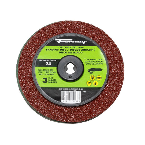 Forney Resin Fibre Sanding Disc, Aluminum Oxide, 5 in x 7/8 in Arbor, 24 Grit / 24G