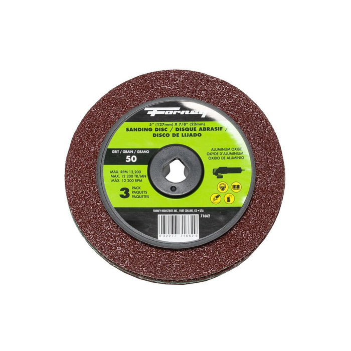 Forney Resin Fibre Sanding Disc, Aluminum Oxide, 5 in x 7/8 in Arbor, 50 Grit / 24G