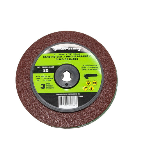 Forney Resin Fibre Sanding Disc, Aluminum Oxide, 5 in x 7/8 in Arbor, 80 Grit / 24G