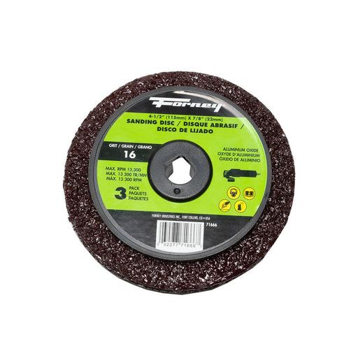 Forney Resin Fibre Sanding Disc, Aluminum Oxide, 4-1/2 in x 7/8 in Arbor, 16 Grit