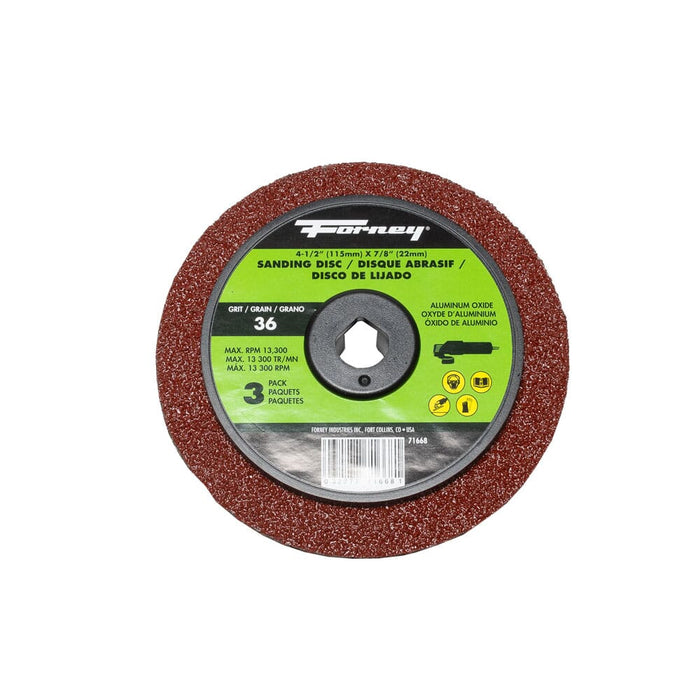 Forney Resin Fibre Sanding Disc, Aluminum Oxide, 4-1/2 in x 7/8 in Arbor, 36 Grit / 36G