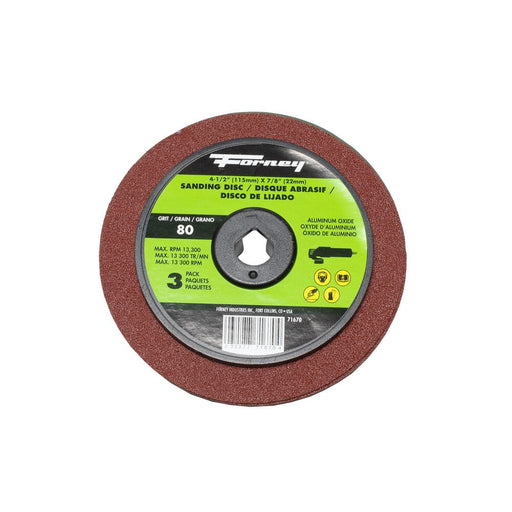 Forney Resin Fibre Sanding Disc, Aluminum Oxide, 4-1/2 in x 7/8 in Arbor, 80 Grit / 80G