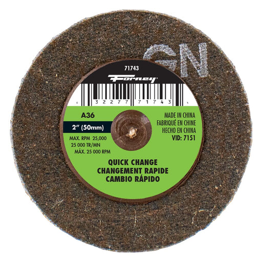 Forney Quick Change Sanding Disc, 2 in, 36 Grit