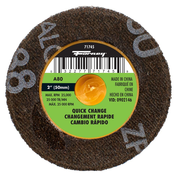 Forney Quick Change Sanding Disc, 2 in, 80 Grit
