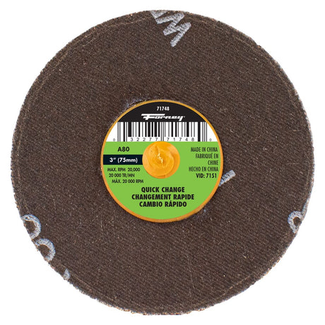 Forney Quick Change Sanding Disc, 3 in, 80 Grit