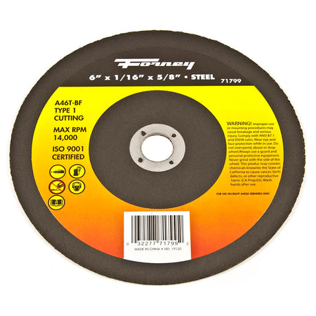 Forney Cut-Off Wheel, Metal, Type 1, 6 in x 1/16 in x 5/8 in