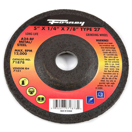 Forney Grinding Wheel, Metal Type 27, 5 in x 1/4 in x 7/8 in