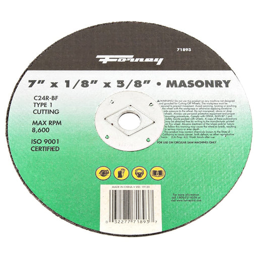 Forney Cutting Wheel, Masonry, Type 1, 7 in x 1/8 in x 5/8 in